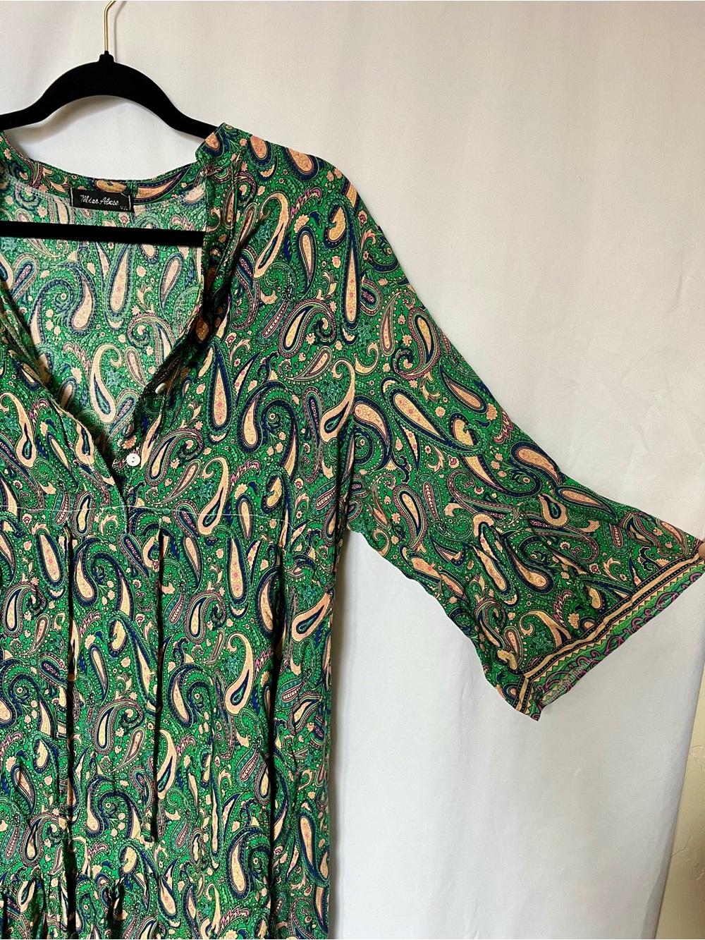 Green Paisley V-Neck Women's Dress